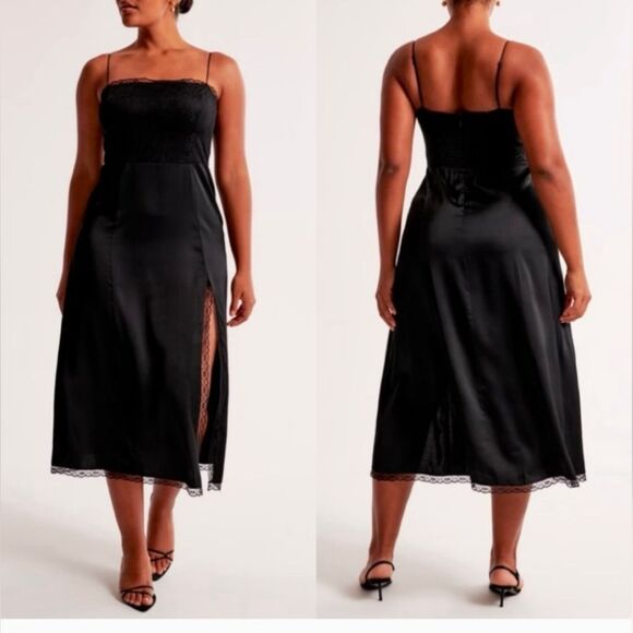 Abercrombie & Fitch Black Lace High Slit Midi Dress M Tall New with tags - Picture 2 of 11